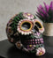 Black Day of The Dead Purple Fuchsia Floral Blooms Sugar Skull Figurine 7.5"L