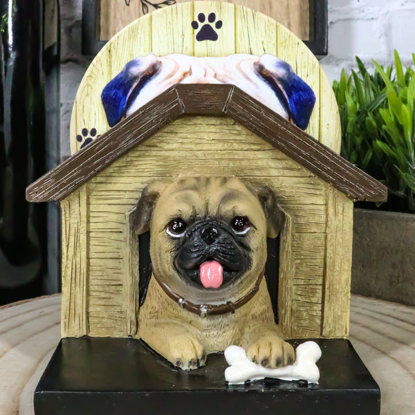 Pug Puppy Dog In Kennel Doghouse Holding Bone Coaster Set Holder And 4 Ebros Gift