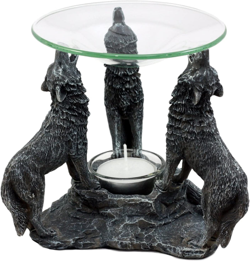 Ebros Moonlight Three Howling Wolves Oil Warmer Or Wax Tart Burner Diffuser