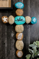 Relax Starfish Oyster Clam Shells Sand Dollar Stone Rocks Marine Wall Cross