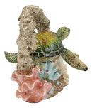 Ebros Large Nautical Marine Green Sea Turtle Swimming By Coral Reef Decor Statue