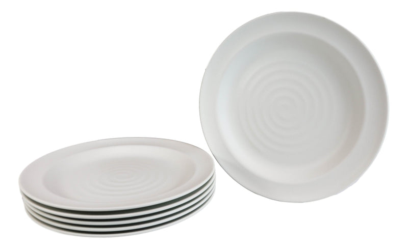 Pack Of 6 Contemporary Irregular Ridged Matte White Melamine Large Dinner Plates