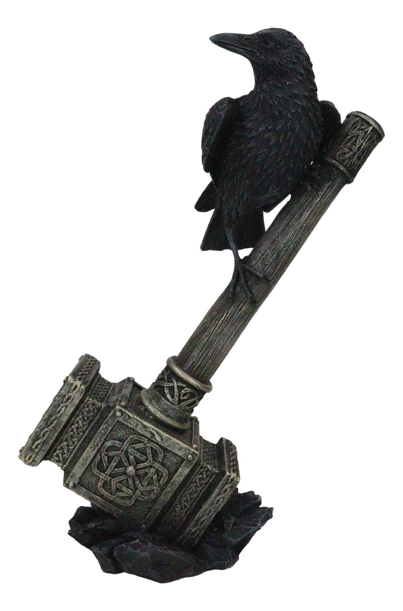 Odin Raven Perching On Thor Hammer Mjolnir With Viking Runes Skaldenmet Figurine