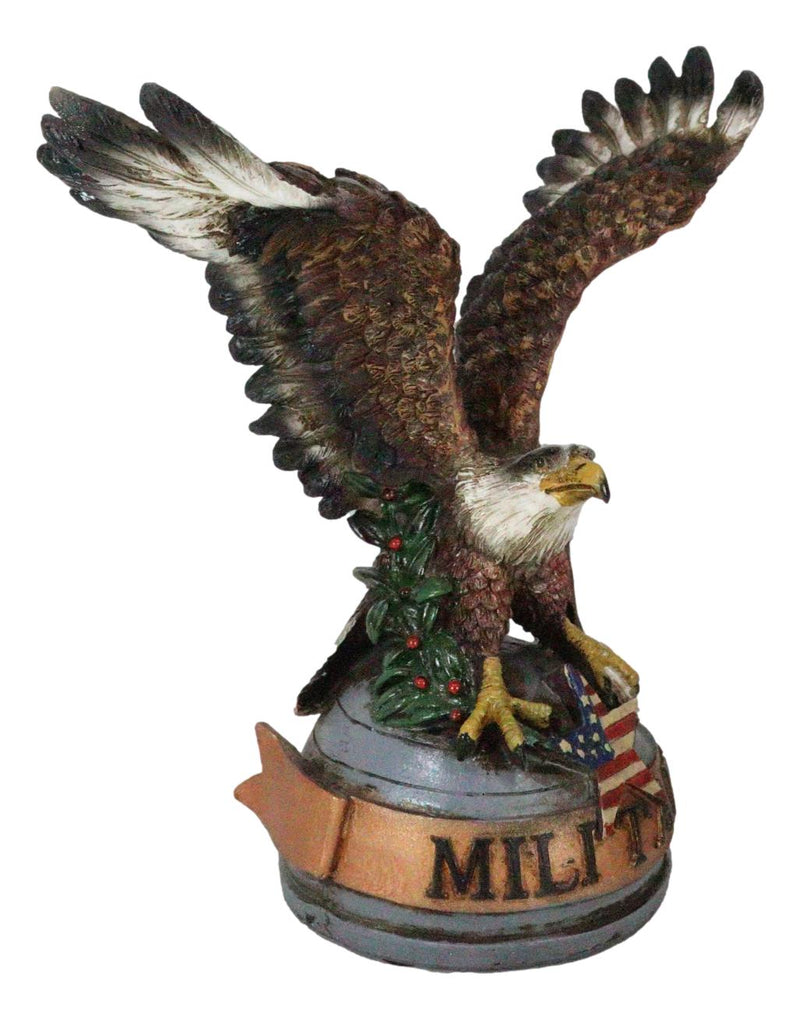 Patriotic Open Wings Bald Eagle On USA Star Spangled Banner Millitary Figurine