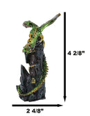 Metallic Golden Green Dragon Guarding Castle Tower On Mountain Cliff Figurine