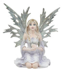 Kneeling Frost Flake Oracle Winter Fairy Holding Crystal Ball Statue 4.5"H