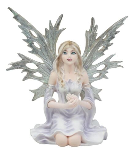 Kneeling Frost Flake Oracle Winter Fairy Holding Crystal Ball Statue 4.5"H