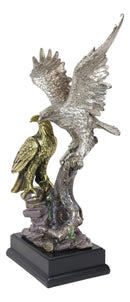 Ebros King Of The Skies Majestic Electroplated Gold Silver Bald Eagles Statue