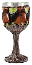 Equine Beauty Wild Horses Wine Goblet 7oz Chalice Cup Tree Bark & Roots Design