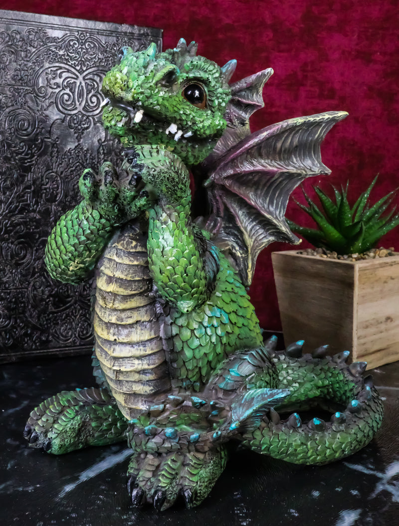 Fantasy Whimsical Adorable Cheering Green Dinosaur Dragon Collectible Figurine