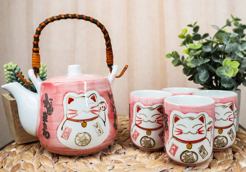 Tea Cup Set Teapot, Lucky Cat Tea Set, Porcelain Tea Set