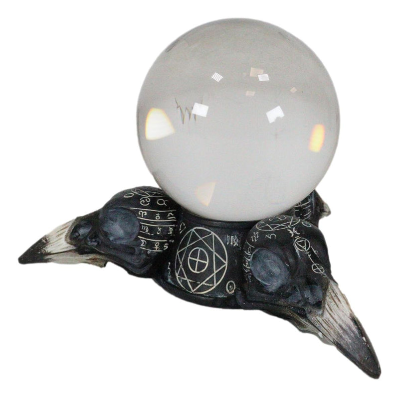 Wicca Psychic Raven Skulls Sacred Geometry Crystal Glass Gazing Ball Figurine