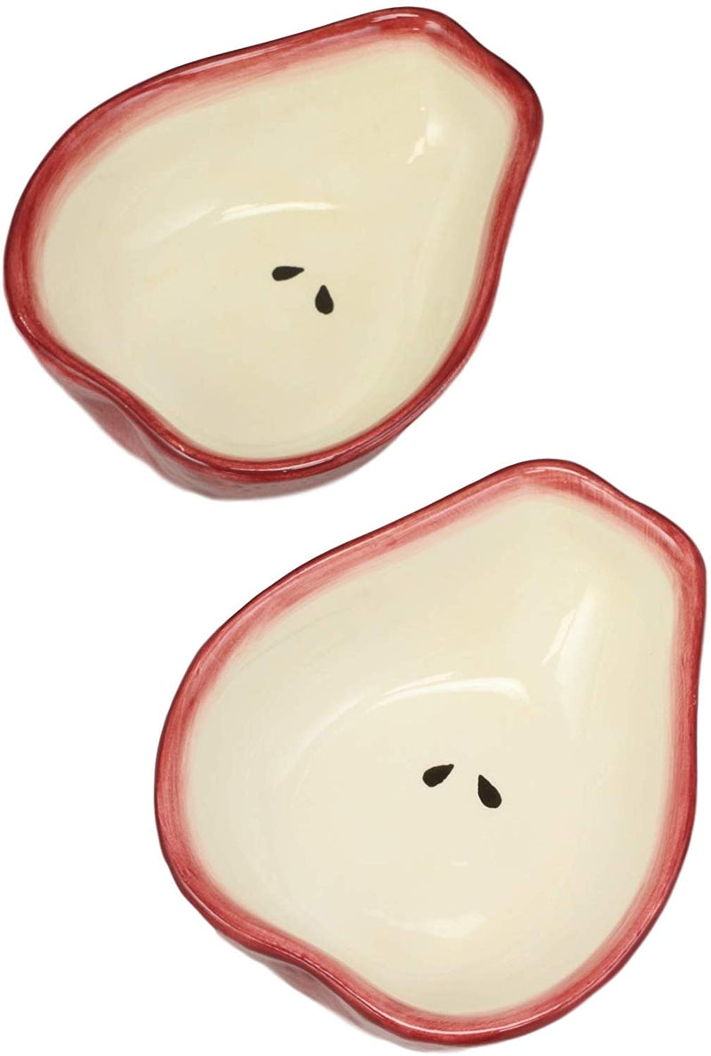 Ebros Ceramic Red Anjou Pear Halves Small 4oz Dipping Saucer Condiment Bowl Set Of 2