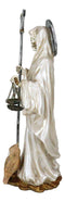 Standing White Santa Muerte With Scythe Scales of Justice And Wise Owl Figurine