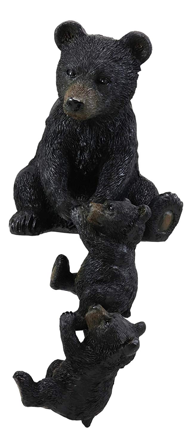 Ebros Whimsical Rustic Forest Black Mama Bear Pulling 2 Cubs Shelf Sitter Statue 11.75" High Woodland Cabin Lodge Decor Bears Figurine for Mantelpiece Fireplace Shelves Tables Decorative Home Accent