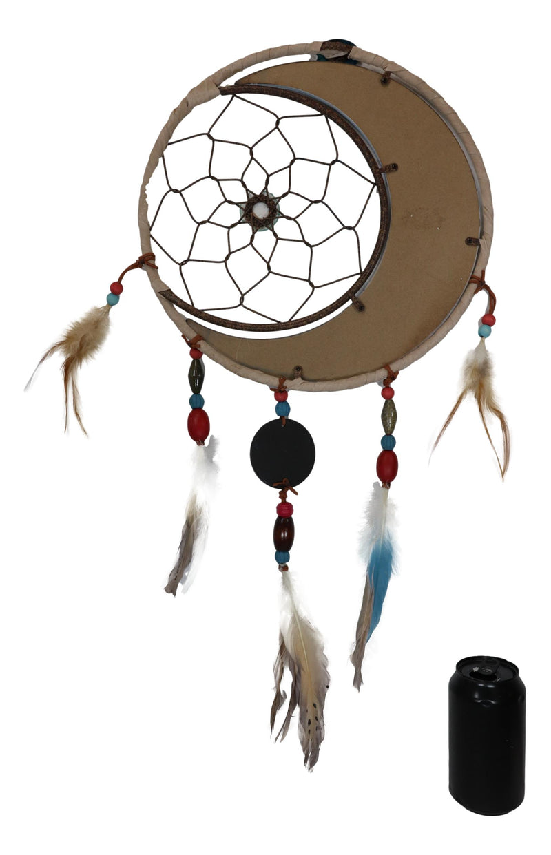 Set Of 2 Southwestern Indian Boho Chic Moon Gray Wolf Feather Wall Dreamcatchers