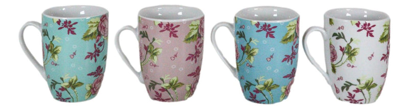 Ebros Victorian Floral Blossoms Porcelain 8oz Mug 4"Tall Coffee Tea Cup Set of 4 - Ebros Gift