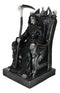 Ossuary Gothic Grim Reaper Seated On Skulls And Dragon Throne With Scythe Statue