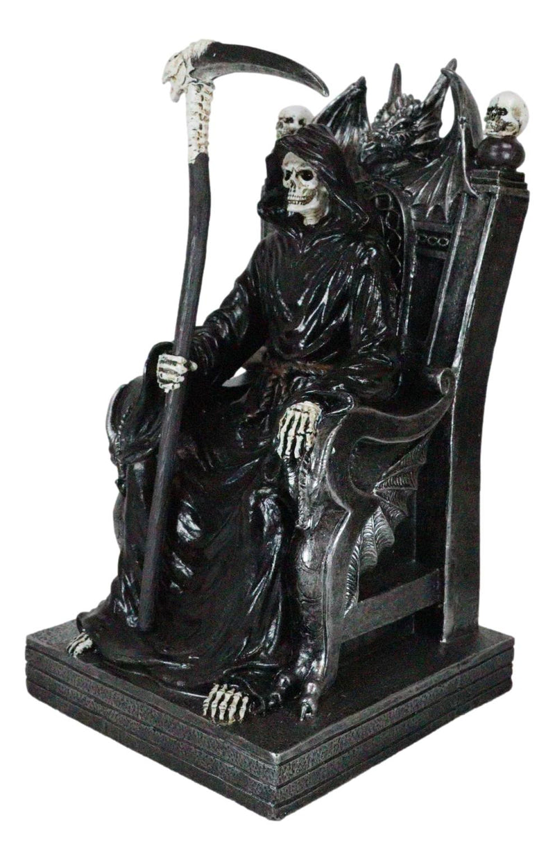 Ossuary Gothic Grim Reaper Seated On Skulls And Dragon Throne With Scythe Statue