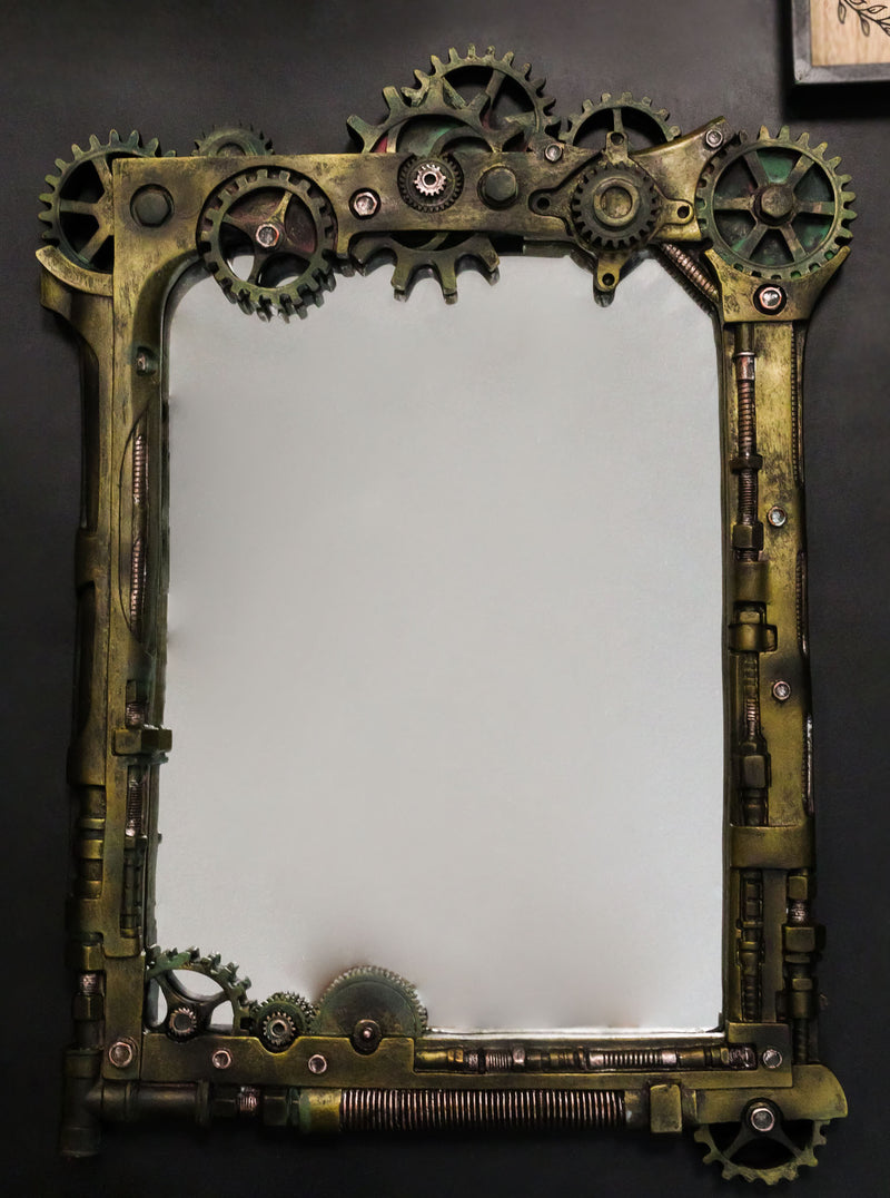 Steampunk Industrial Gears Pipes Bolts Time Travel Wall Decorative Mirror 22"H