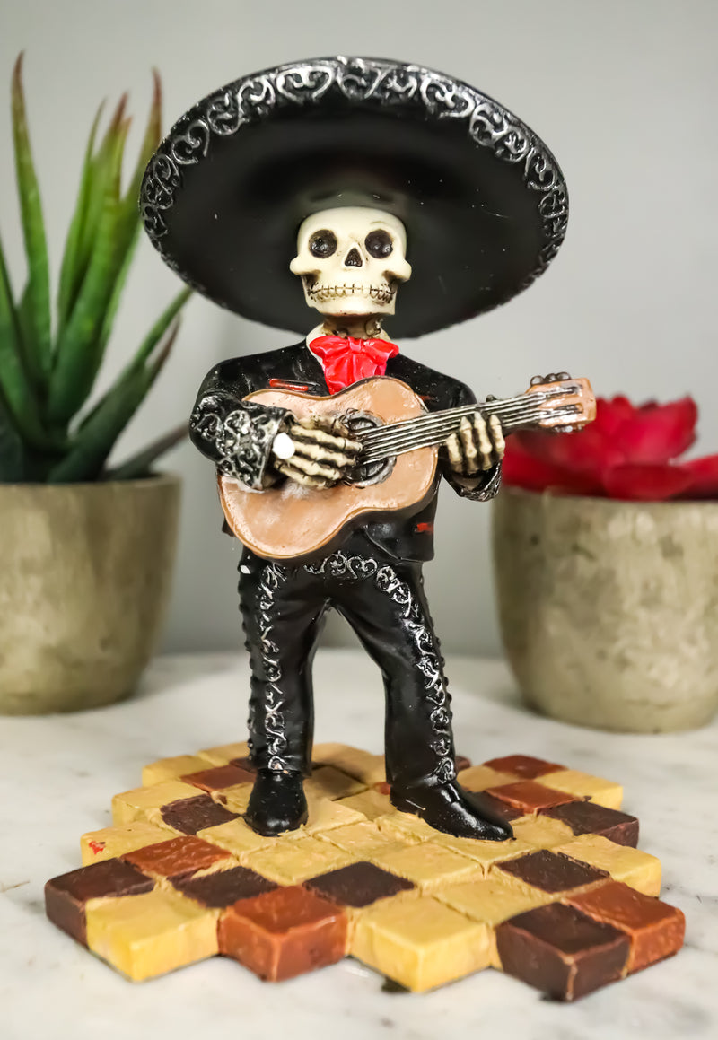 Traditional Folk Mariachi Band Black Skeleton Guitarist Statue Day Of The Dead