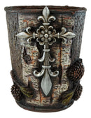 Rustic Southwestern Le Fleur Cross W/ Birch And Pinecones Waste Basket Trash Bin