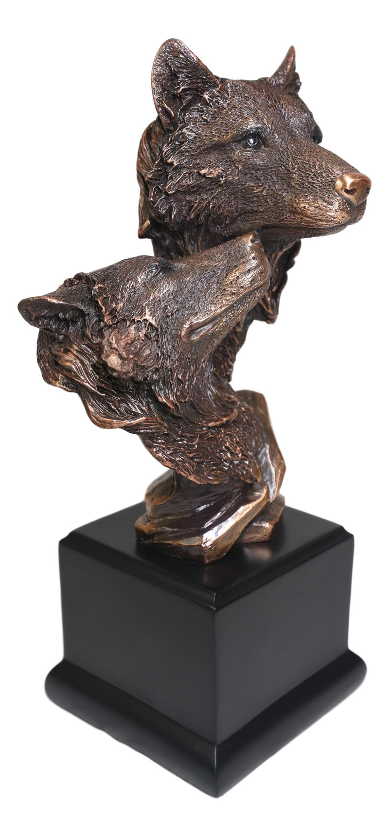 Ebros Forest Moonlight Lovers 2 Wolves Bust Bronze Electroplated Resin Statue
