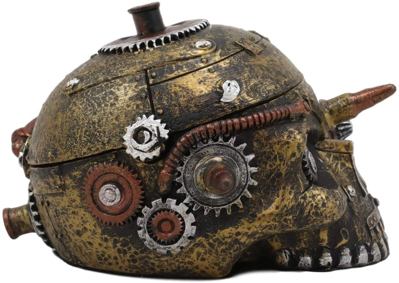 Ebros Steampunk Cyborg Skull Small Decorative Box 7.5" L Jewelry Skull Container