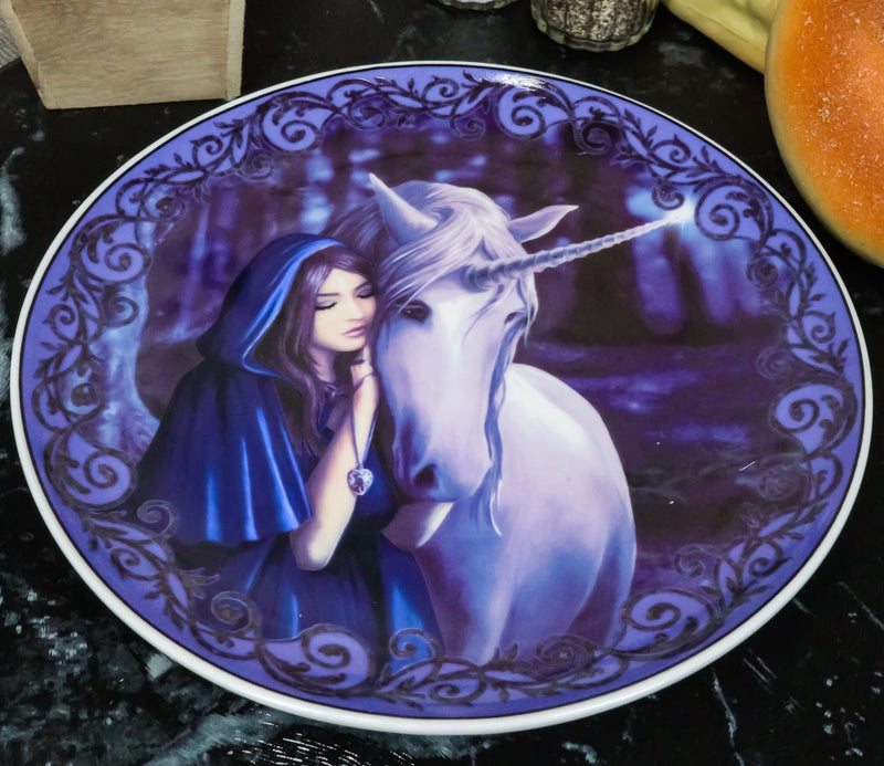 Set Of 4 Fantasy Enchanted Forest Sacred Unicorn And Maiden Dessert Salad Plates