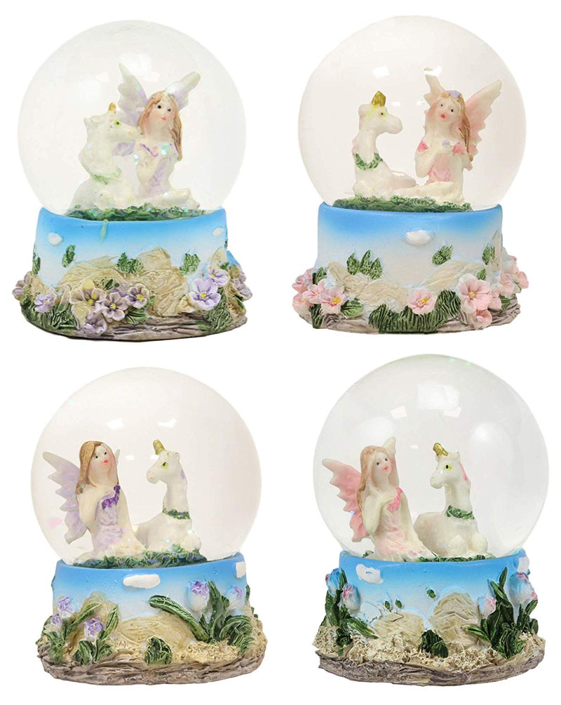 Ebros Set of 4 Fantasy Pixie Fairies And Unicorns Small Glitter Water Globe Figurines