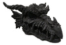 Oversized Giant 27"L Dragon Black Fossil Skull With Horns Grendel Drake Statue