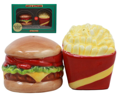 Big Burger And Golden Fries Salt And Pepper Shakers Set Ceramic Spice Decor