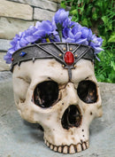 Medieval Gothic Skeleton King Skull With Bejeweled Crown Bowl Planter Figurine