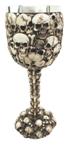 Ossuary Heaps Of Skulls Skeletal Bones Graveyard Wine Chalice Goblet Terror Tomb