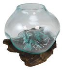 Balinese Handicraft Natural Driftwood With Fitted Hand Blown Glass Bowl 9"W