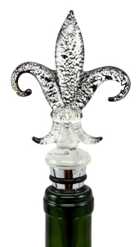 Ebros Silver Color Acrylic French Fleur De Lis Wine Bottle Stopper Topper W/ Cork Bar