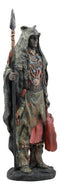 Brave Tribal Indian Native Warrior Hunter With Bear Headdress Winter Coat Statue