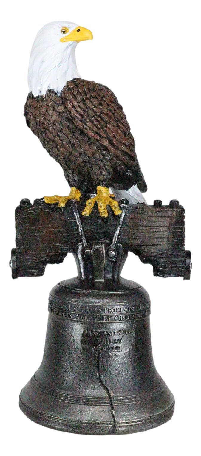 Independence Day American Patriotic Bald Eagle Perching On Liberty Bell Figurine