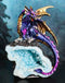 Azure Blue Iridescent Dragon On Faux Geode Rock Quartz Crystal Cove Figurine 5"H