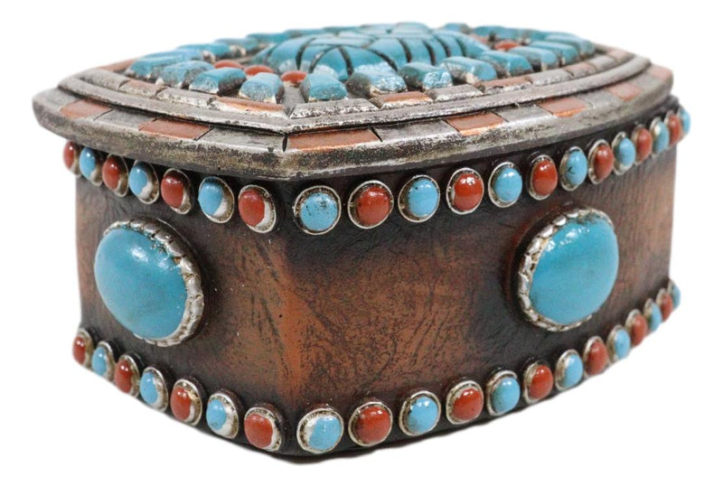 Southwest Boho Chic Navajo Vector Motif Turquoise Gems Decorative Jewelry Box