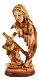 Ebros Dolorosa Mother Mary Praying For Jesus Carrying Cross Woodlike Figurine