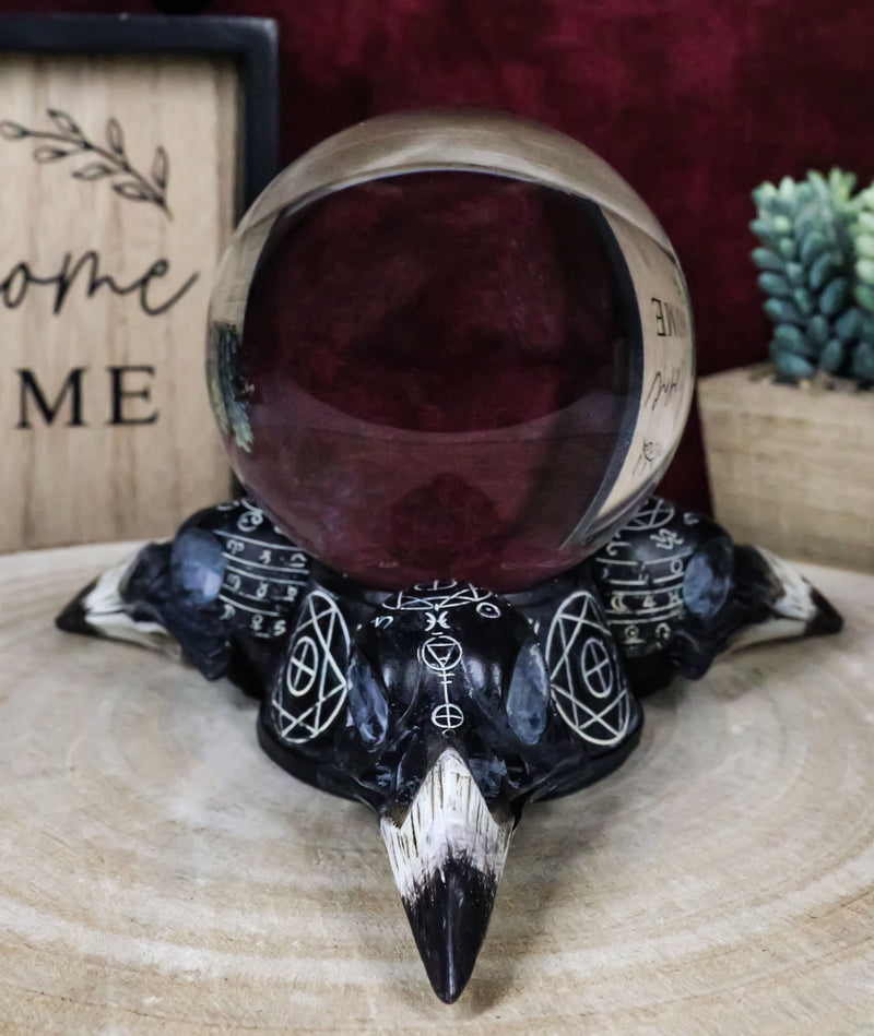 Wicca Psychic Raven Skulls Sacred Geometry Crystal Glass Gazing Ball Figurine