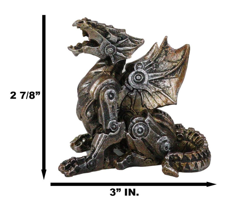 Roaring Cyborg Steampunk Dragon Figurine 3.25"H Victorian Sci Fi Fantasy Decor