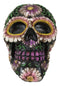 Black Day of The Dead Purple Fuchsia Floral Blooms Sugar Skull Figurine 7.5"L