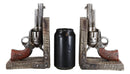 Rustic Western Double Revolvers Six Shooter Gun Pistols Bookends Figurine Set