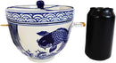 Blue White Koi Fish Ramen Bowl With Tempura Divider Condiment Lid Chopsticks Set