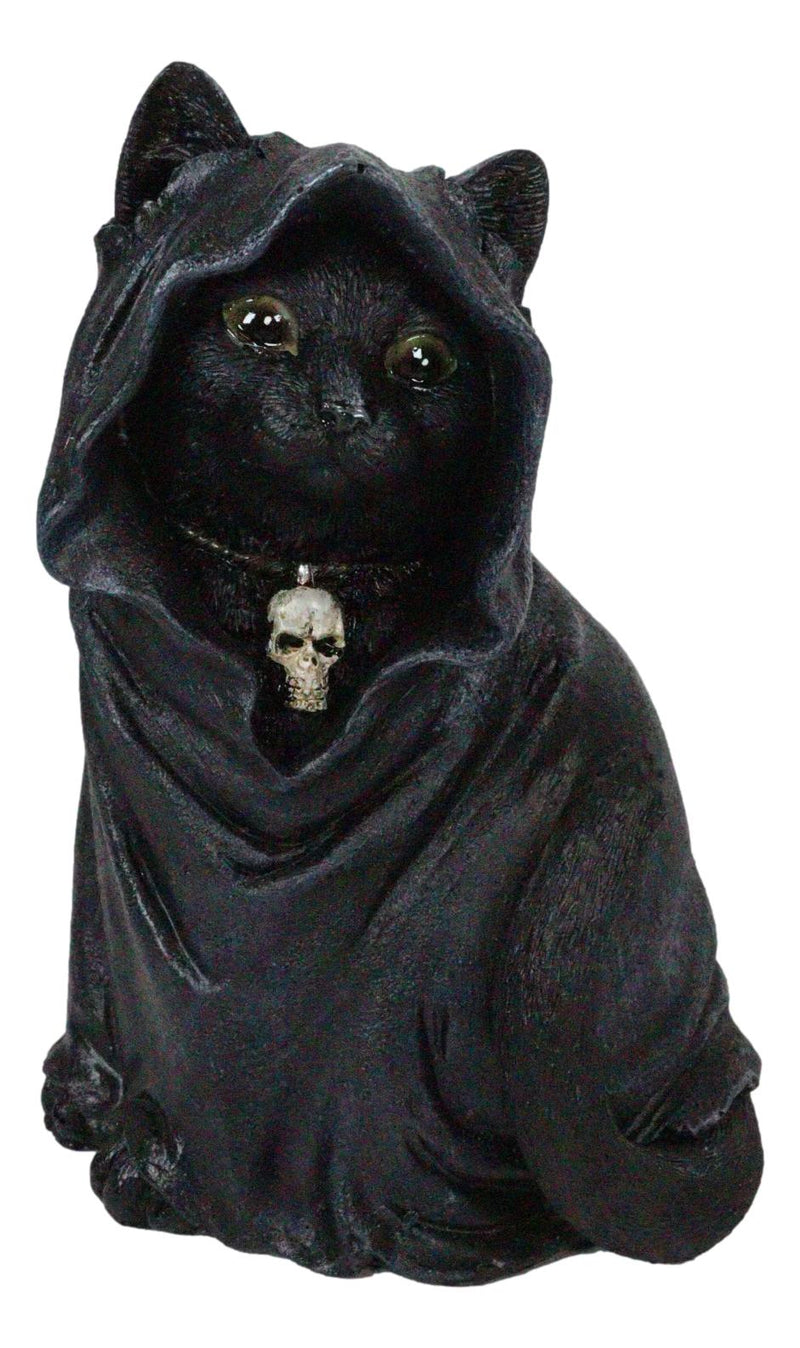 Black Cat With Zealot Sorcerer Cloak And Necromancer Skull Necklace Figurine