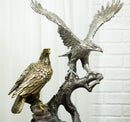 Ebros King Of The Skies Majestic Electroplated Gold Silver Bald Eagles Statue