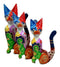 Balinese Wood Handicrafts Tropical Colors Feline Cat Family Set of 3 Figurines