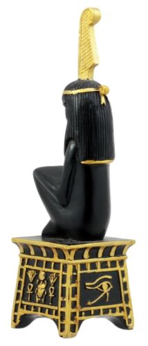 Egyptian Goddess Maat Squatting On Pedestal with Ostrich Feather Statue 6" H